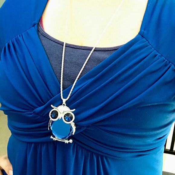 NEW!💎💙💎BIG BLUE OWL🦉STATEMENT NECKLACE BIRD - Picture 7 of 8